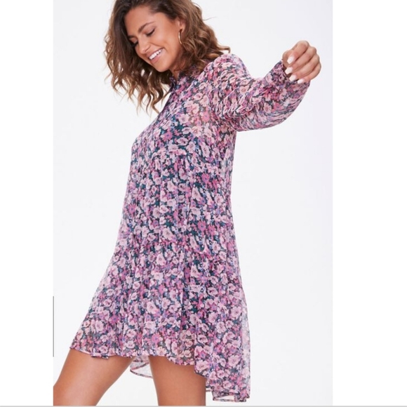 BNWT Chiffon Floral Shift Dress M - Picture 1 of 5